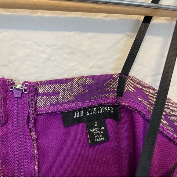 Y2k 90s Vintage Mini Dress Purple Gold Metallic Tiered Jodi Kristopher 5 - Picture 8 of 13